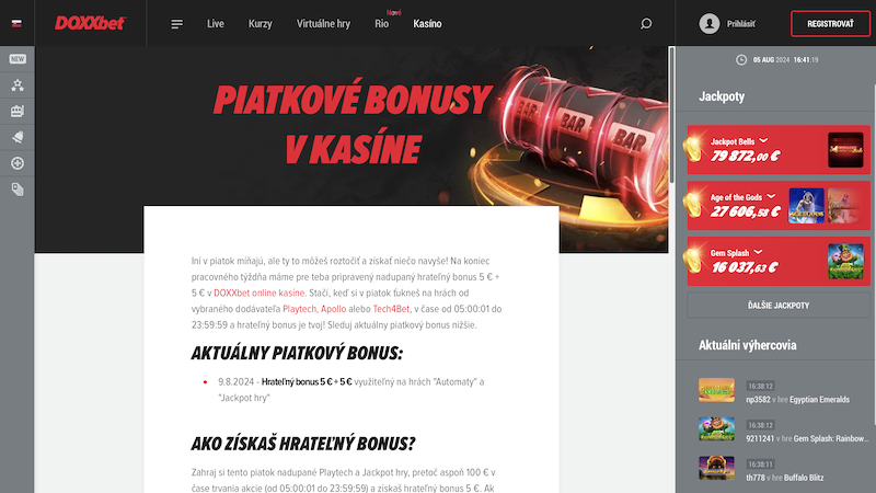 Čo môžete vyhrať v promo akcii Piatkové bonusy v Doxxbet kasíne