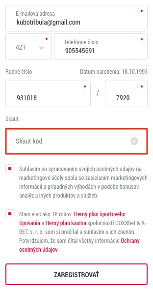 Doxxbet Skaut kód 2021