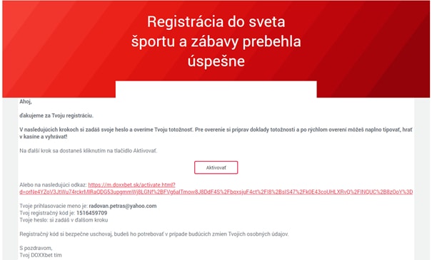 Doxxbet registrácia overenie e-mailovej adresy