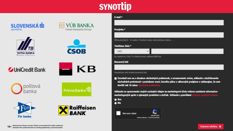 Synottip registrácia