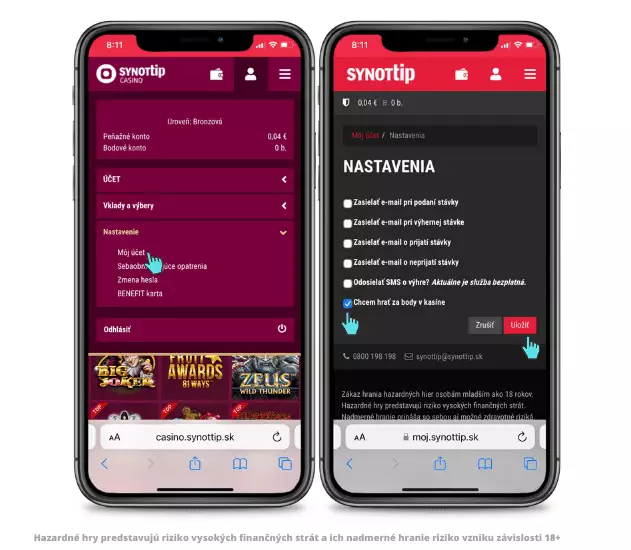 Prepnutie na Synottip body vo svojom účte