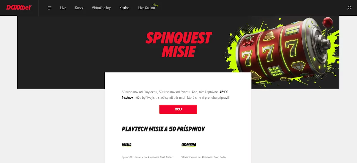 Ako získať 100 fríspinov v Doxxbet Spinquest misii