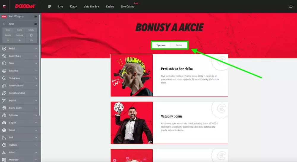 Doxxbet bonusy a akcie