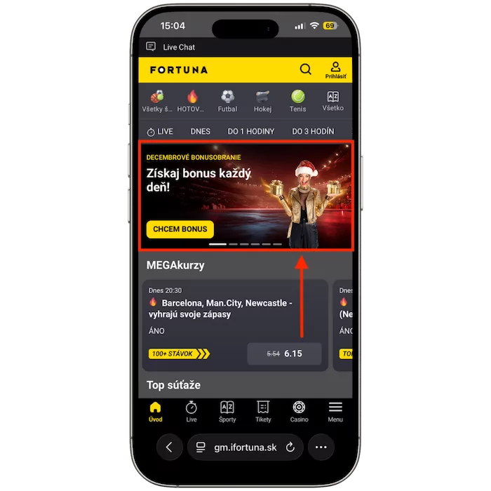 Fortuna adventný kalendár na mobile