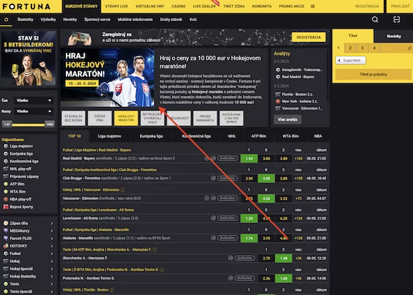 Fortuna hokejový maratón podmienky