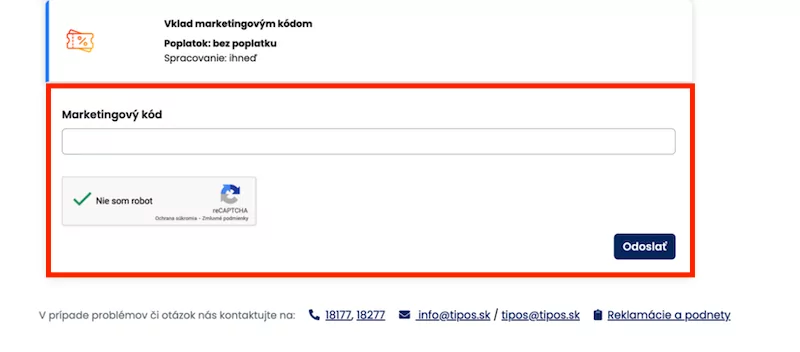 Kde sa zadáva Tipos marketingový kód