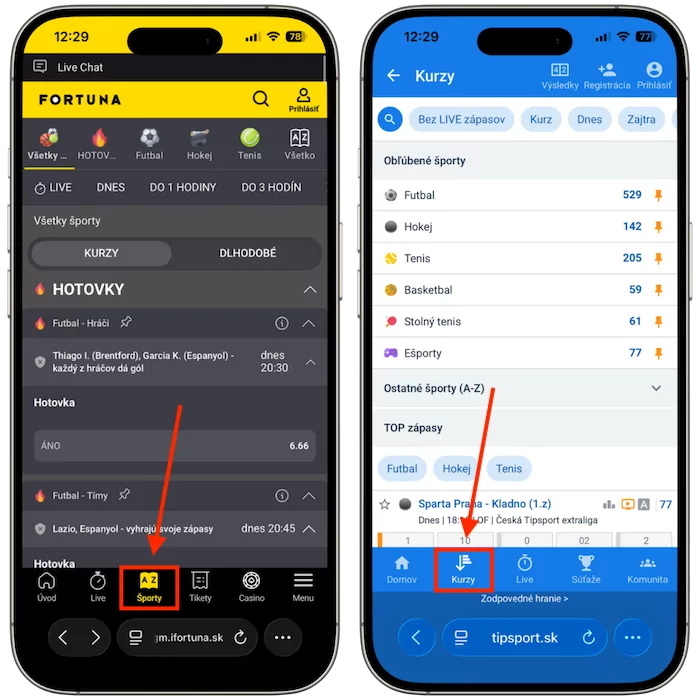 Kurzová ponuka Fortuna vs Tipsport
