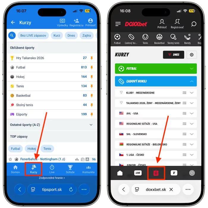 Kurzová ponuka Tipsport vs DOXXbet