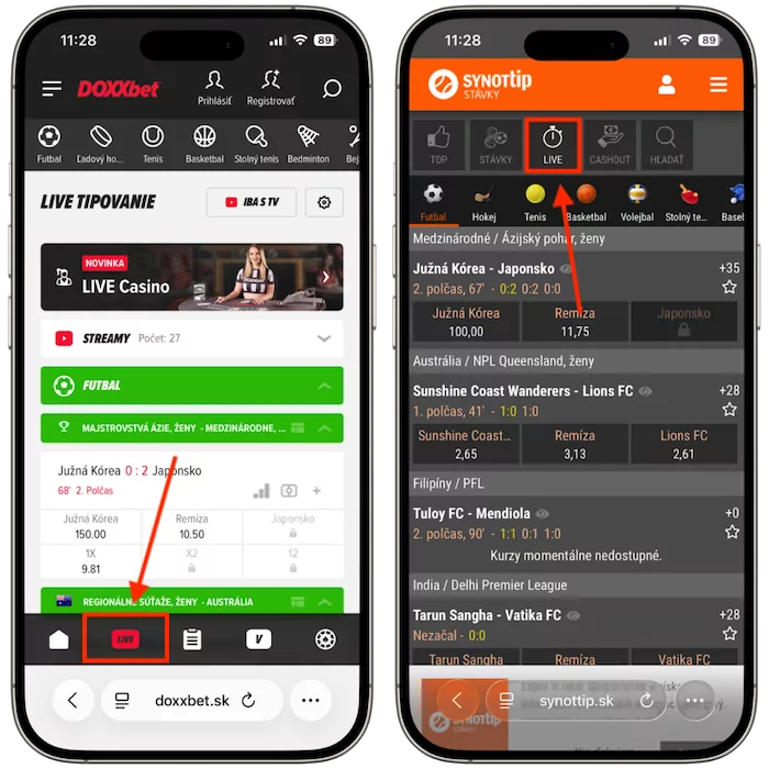 Live stávky DOXXbet vs Synottip
