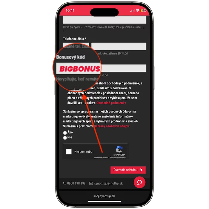 Synottip bonusový kód pri registrácii