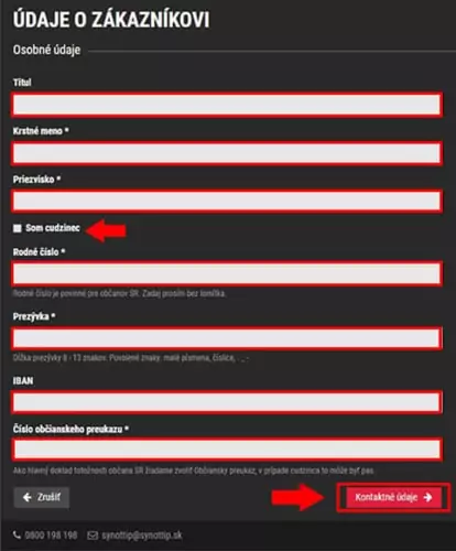 Synottip registrácia vyplnenie údajov