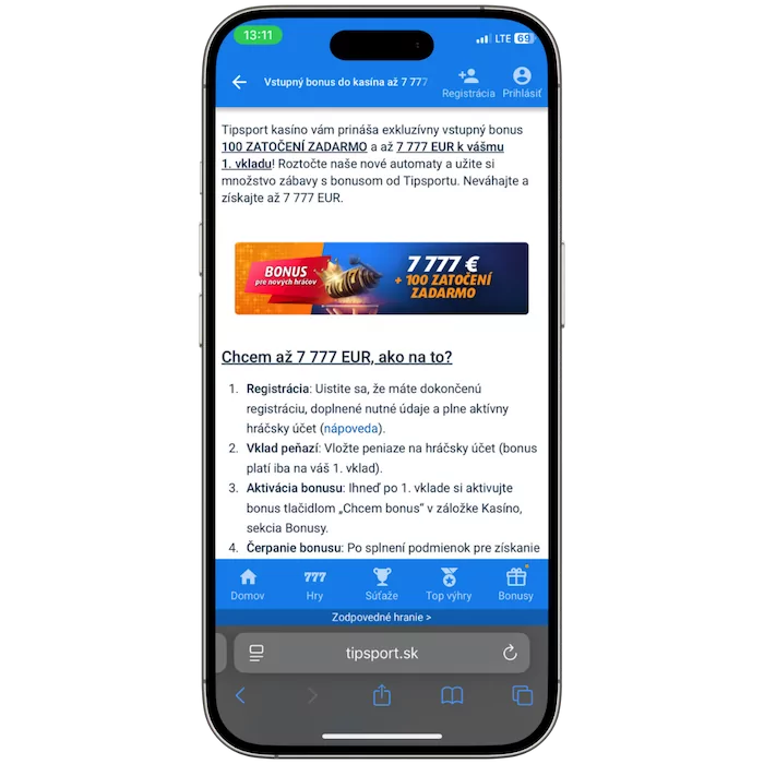 Tipsport casino vstupný bonus