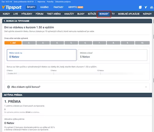 Tipsport vernostný program bonusy