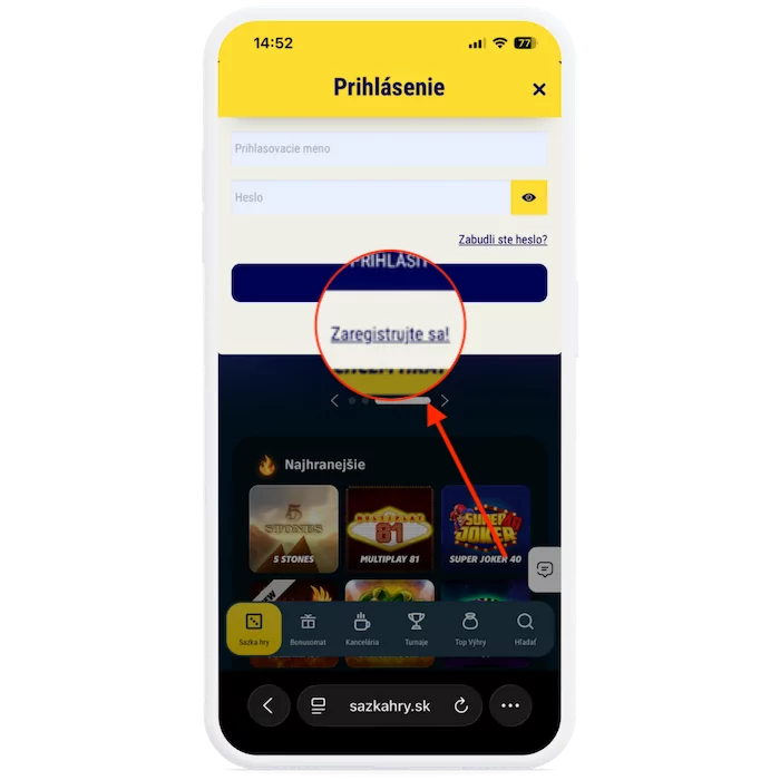 Vytvoriť účet na Sazka Hry