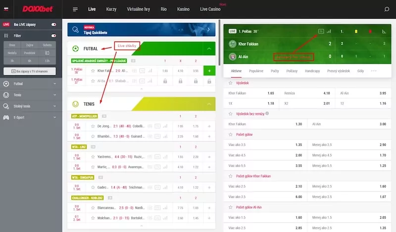 DOXXbet live stávky a live stream