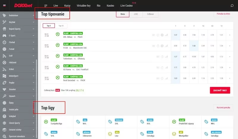 DOXXbet top tipovanie a top ligy