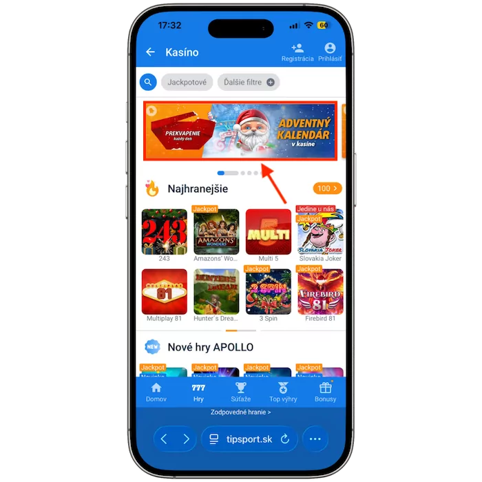 Tipsport Adventný kalendár na mobile